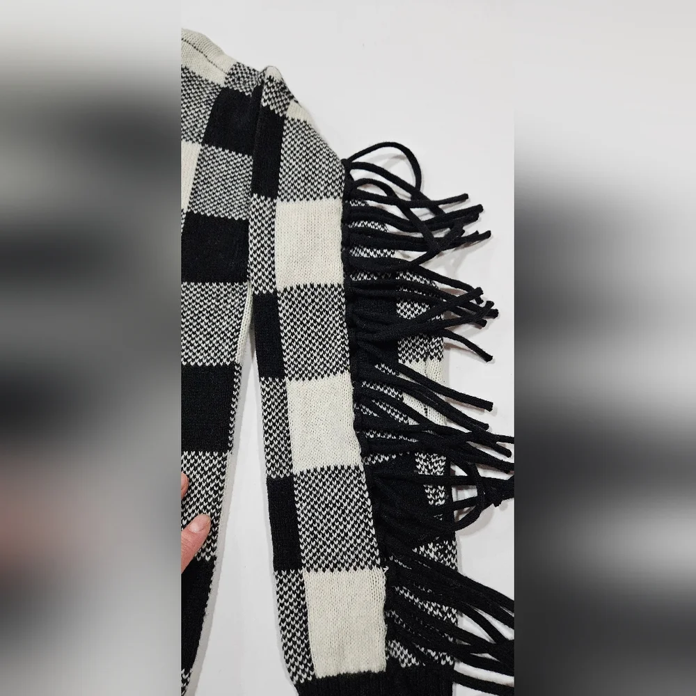 LAUREN Ralph Lauren Black Label Buffalo Plaid Fringe Sweater Wool size S - Picture 2 of 5